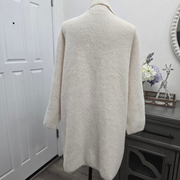 Women's Cream Soft Fuzzy Coatigan Cardigan Jacket S/M Cozy Minimalist Oversize - Picture 4 of 10